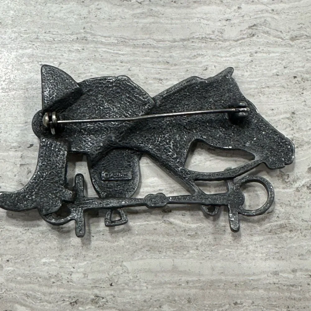 Vintage AJC  American Jewelry Company Pewter Equestrian Brooch Pin